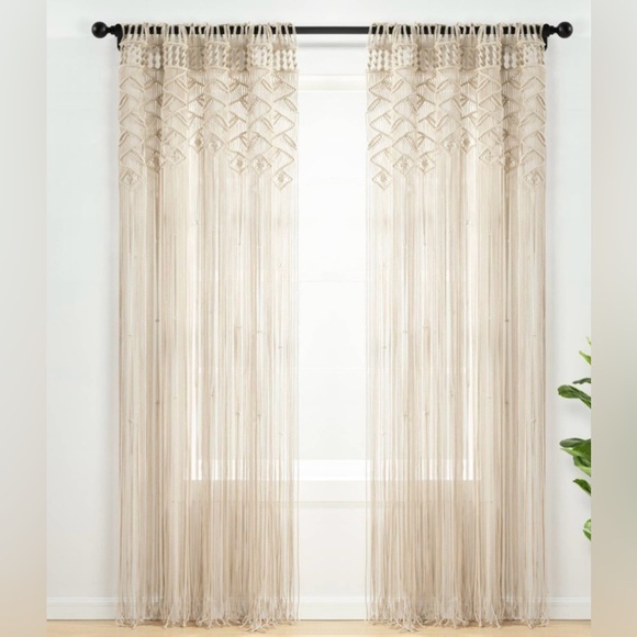 Lush Other - - Lush Decor Boho Macrame Leaf Cotton Window Curtain Set of 1 Panels - 84"…